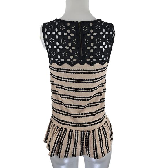 Free People BlackTan Eyelet Peplum Bottom Tank Women's Small - Picture 2 of 5
